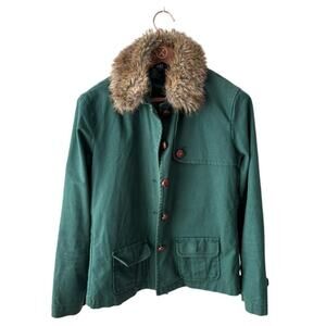 Vintage Gap‎ Green Canvas Jacket – Removable Faux Fur Collar & Vest - L